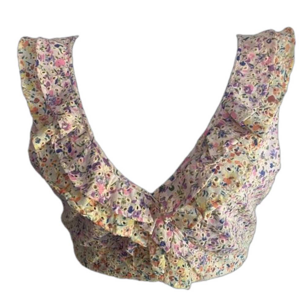 Altar’d State Lavender Ditsy Floral Eyelet Ruffle V Neckline Crop Top SKU0156 - Picture 2 of 7